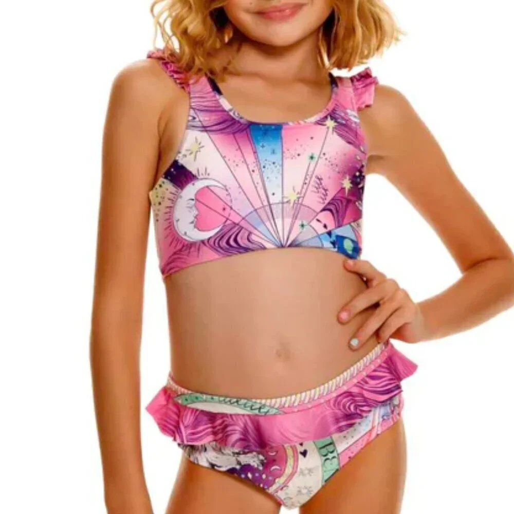 Agua Bendita Keily Eter bikini swim set top bottom pink blue moon toddler new 2T